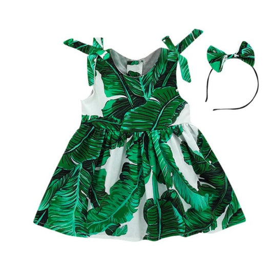Green Leaves Summer Dress Set (Toddler Kids Baby Girls)