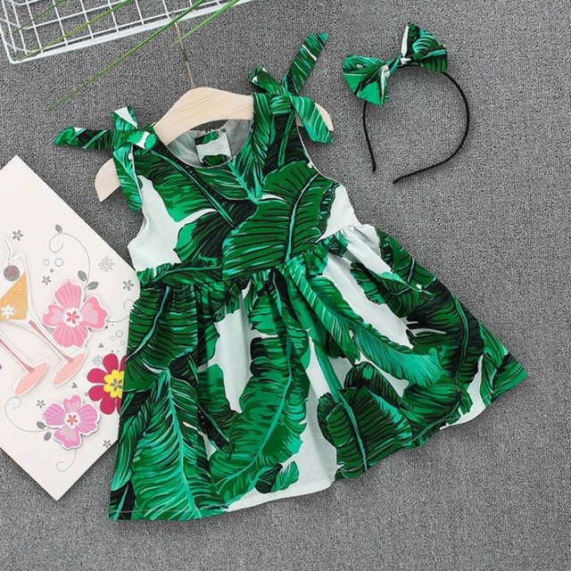 Green Leaves Summer Dress Set (Toddler Kids Baby Girls)